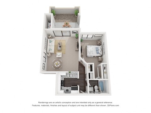 Floor plan for 1 bed, 1 bath, 748 sqft